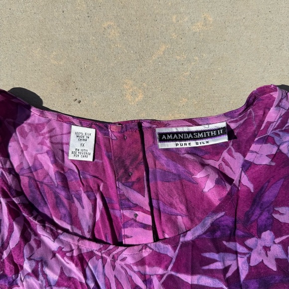 Amanda Smith II Vintage 100% Silk Purple Floral Sleeveless Maxi Dress Sz 1X - Picture 4 of 8